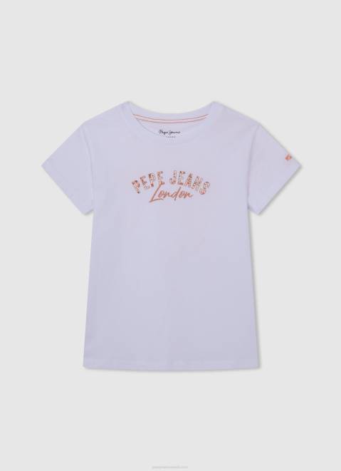 Pepe Jeans Logo Print T-Shirt Girl White Z22X1455