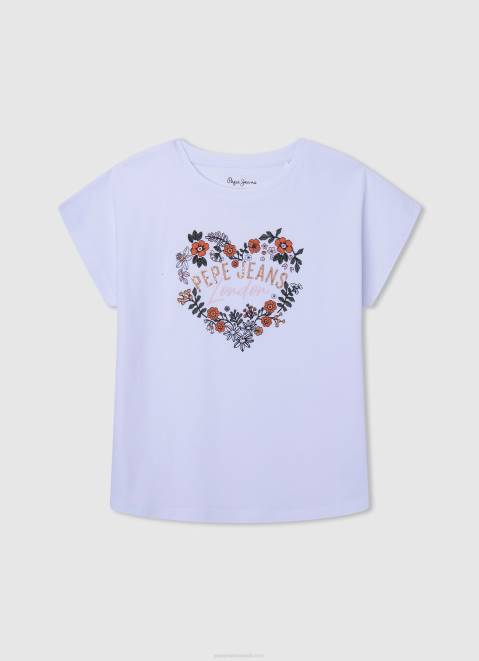 Pepe Jeans Logo Print T-Shirt Girl White Z22X1455