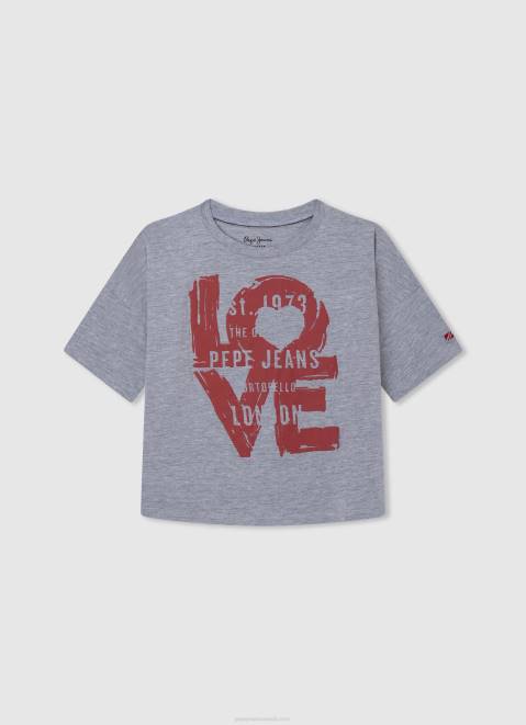 Pepe Jeans Love Print T-Shirt Girl Grey Marl Z22X1445