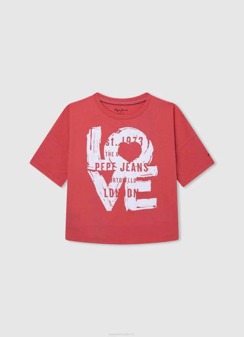 Pepe Jeans Love Print T-Shirt Girl Studio Red Z22X1444