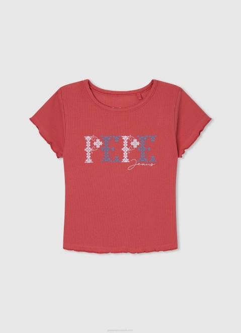 Pepe Jeans Ribbed Cotton Shirt Girl Studio Red Z22X1420