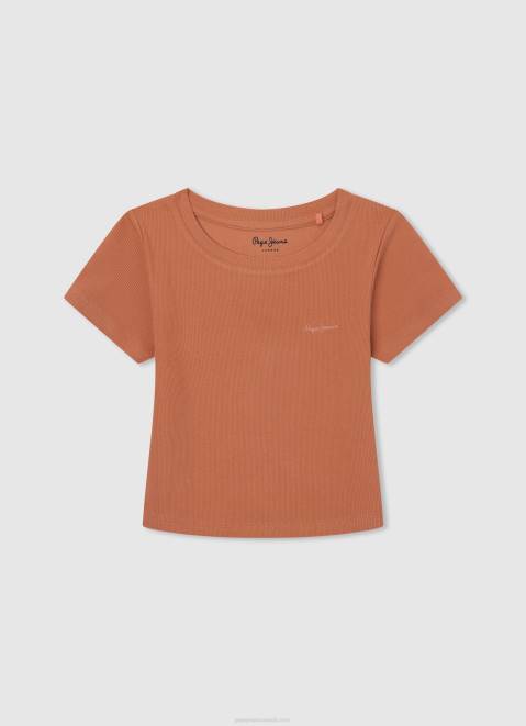 Pepe Jeans Ribbed Shirt With Embroidered Logo Girl Peach Z22X1461