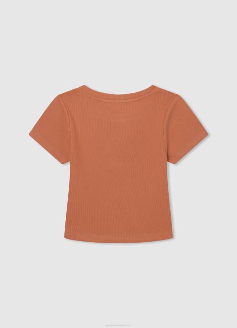 Pepe Jeans Ribbed Shirt With Embroidered Logo Girl Peach Z22X1461