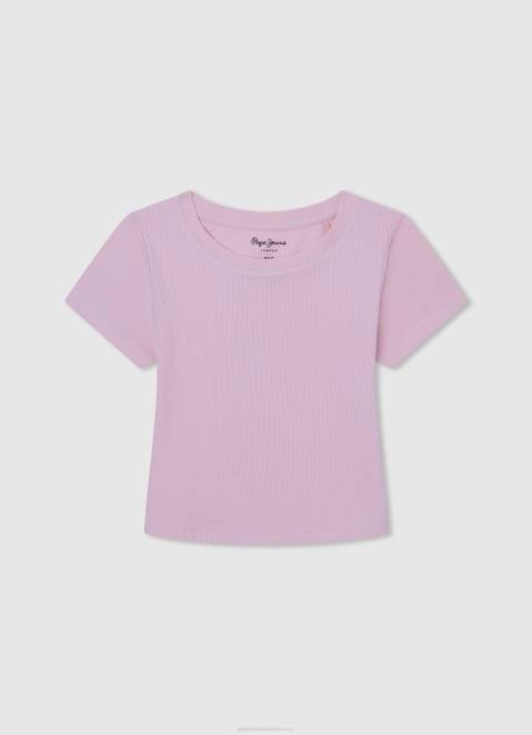 Pepe Jeans Ribbed Shirt With Embroidered Logo Girl Soft Pink Z22X1460
