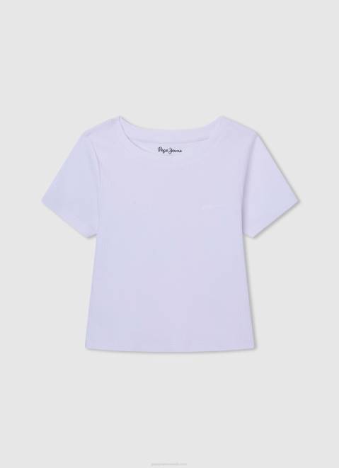 Pepe Jeans Ribbed Shirt With Embroidered Logo Girl White Z22X1459