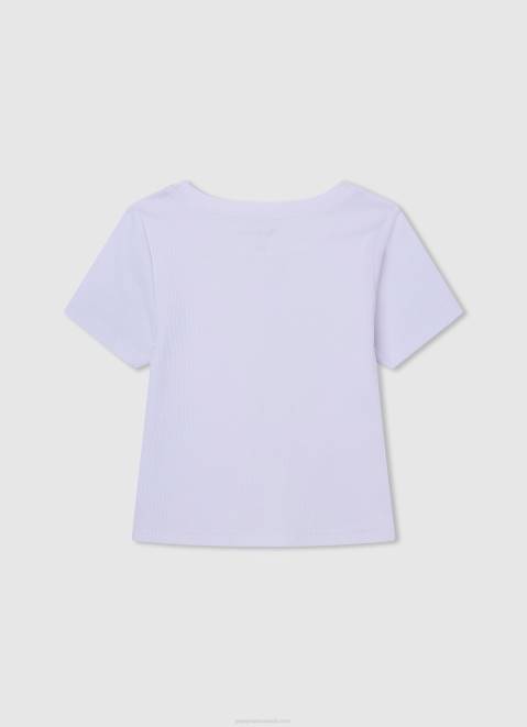 Pepe Jeans Ribbed Shirt With Embroidered Logo Girl White Z22X1459