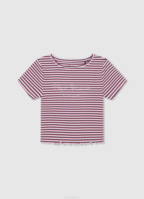 Pepe Jeans Ribbed Striped Print T-Shirt Girl Ocean Z22X1466