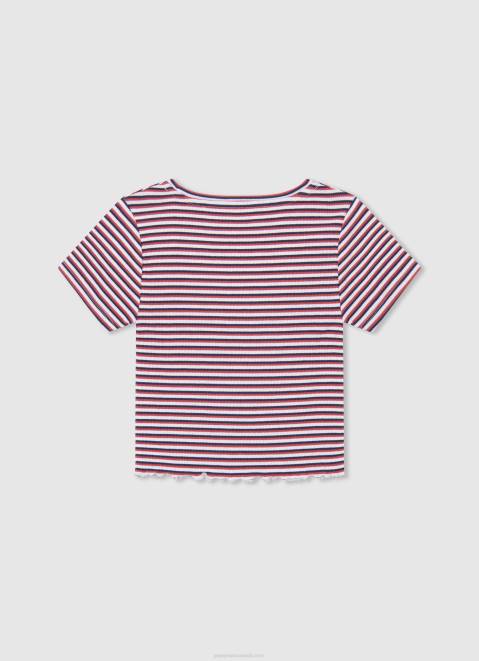 Pepe Jeans Ribbed Striped Print T-Shirt Girl Ocean Z22X1466
