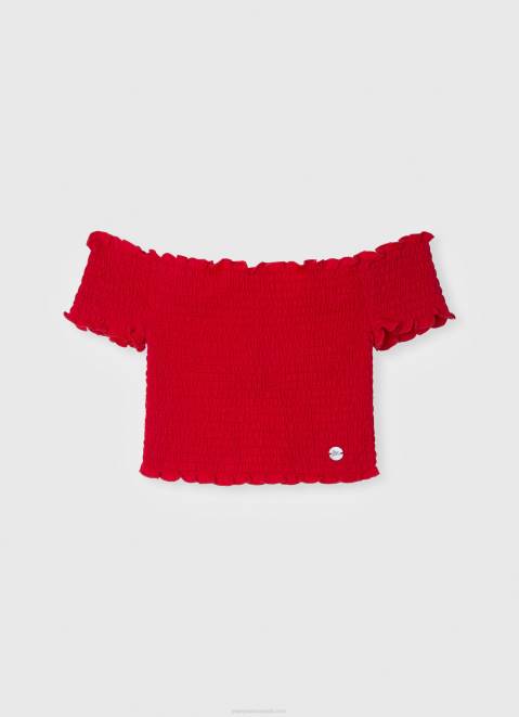 Pepe Jeans Short-Sleeved Gathered Top Girl Red Z22X1424