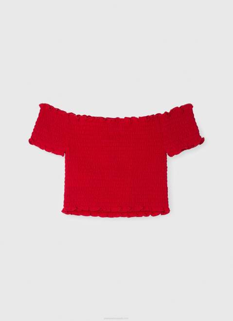 Pepe Jeans Short-Sleeved Gathered Top Girl Red Z22X1424