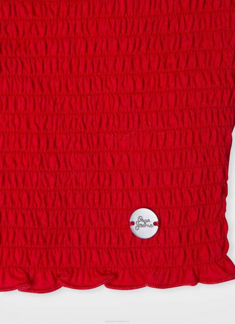 Pepe Jeans Short-Sleeved Gathered Top Girl Red Z22X1424