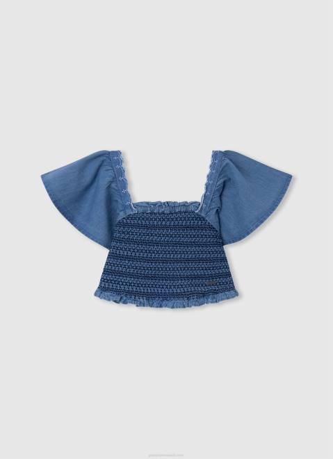 Pepe Jeans Sia Top In Denim Fabric Girl Bay Z22X1446