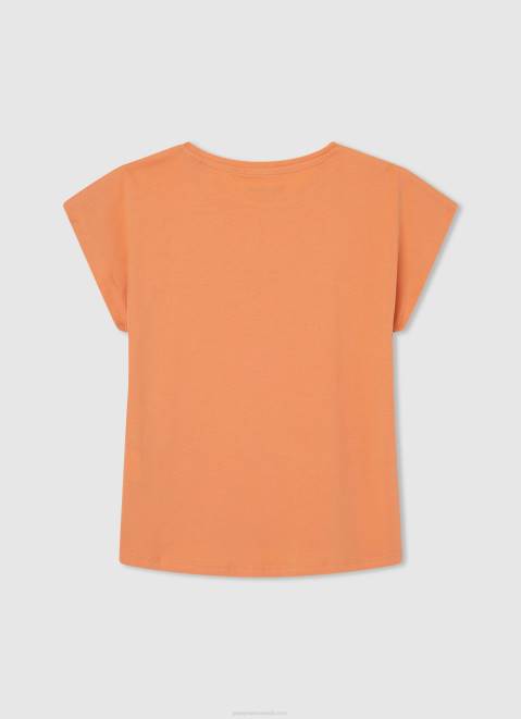 Pepe Jeans Strass Logo Cotton T-Shirt Girl Peach Z22X1451