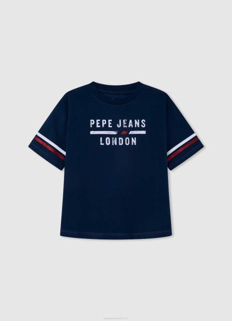 Pepe Jeans Strass Logo Cotton T-Shirt Girl Peach Z22X1451