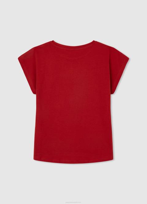 Pepe Jeans Strass Logo Cotton T-Shirt Girl Studio Red Z22X1450