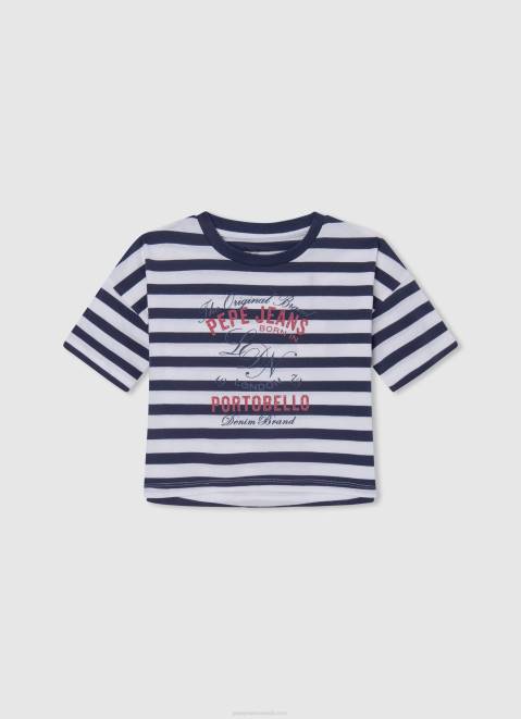 Pepe Jeans Striped Print T-Shirt Girl Ocean Z22X1467
