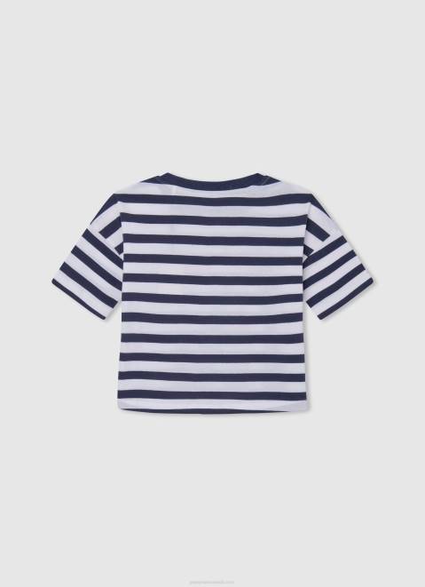 Pepe Jeans Striped Print T-Shirt Girl Ocean Z22X1467