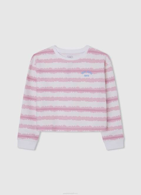 Pepe Jeans Faded-Striped Cotton Jumper Girl Soft Pink Z22X1409