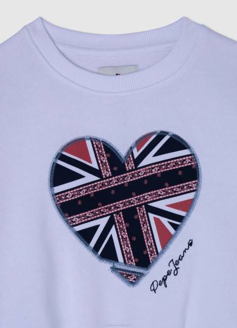Pepe Jeans Heart Print Jumper Girl White Z22X1411