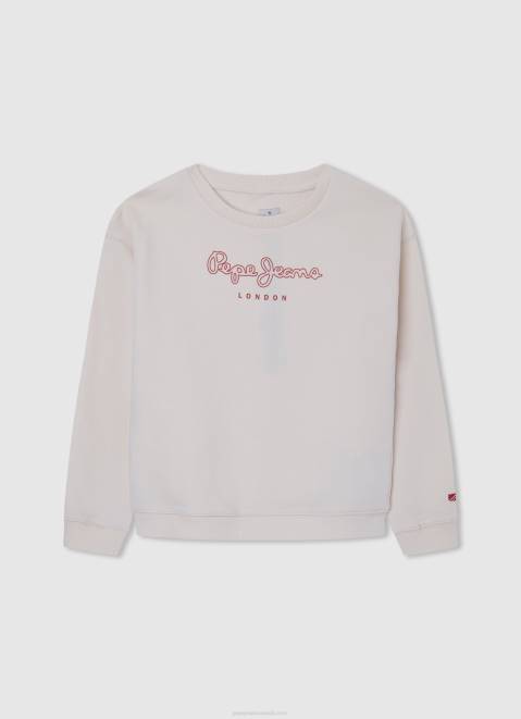 Pepe Jeans Logo Printed Cotton Jumper Girl Mousse Z22X1404