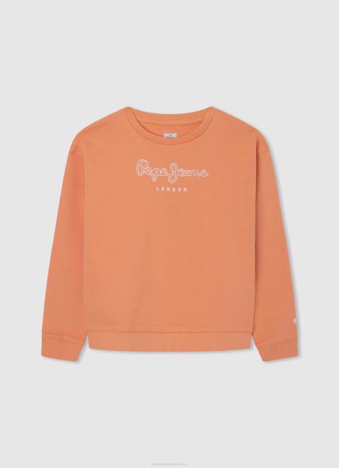 Pepe Jeans Logo Printed Cotton Jumper Girl Peach Z22X1405