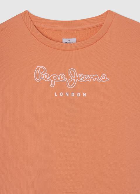 Pepe Jeans Logo Printed Cotton Jumper Girl Peach Z22X1405