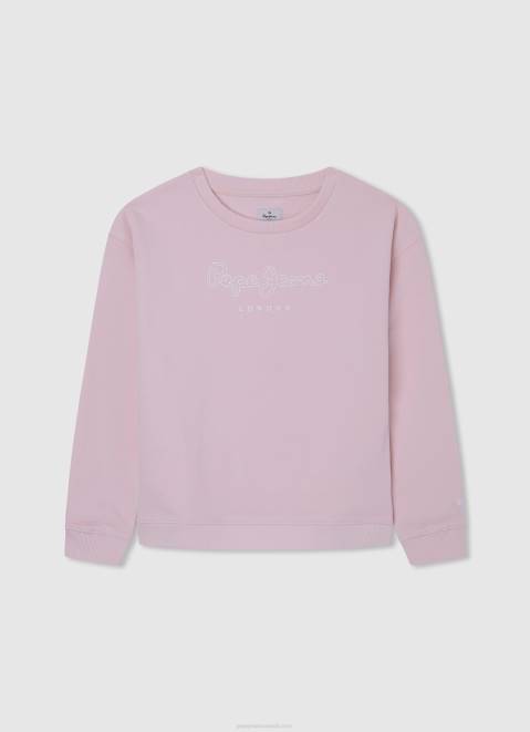 Pepe Jeans Logo Printed Cotton Jumper Girl Soft Pink Z22X1416