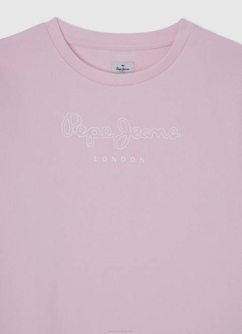 Pepe Jeans Logo Printed Cotton Jumper Girl Soft Pink Z22X1416