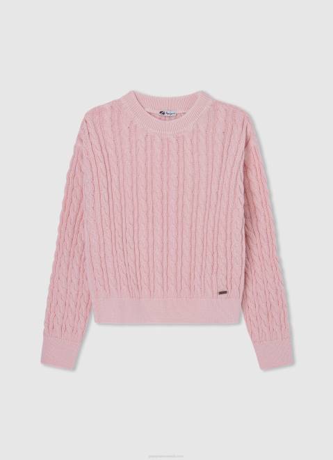 Pepe Jeans Rounded Collar Braided Jersey Girl Soft Pink Z22X1407