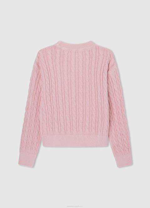 Pepe Jeans Rounded Collar Braided Jersey Girl Soft Pink Z22X1407