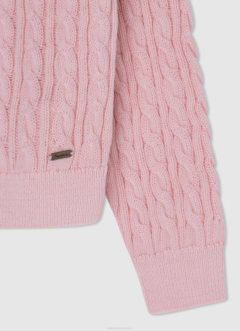 Pepe Jeans Rounded Collar Braided Jersey Girl Soft Pink Z22X1407