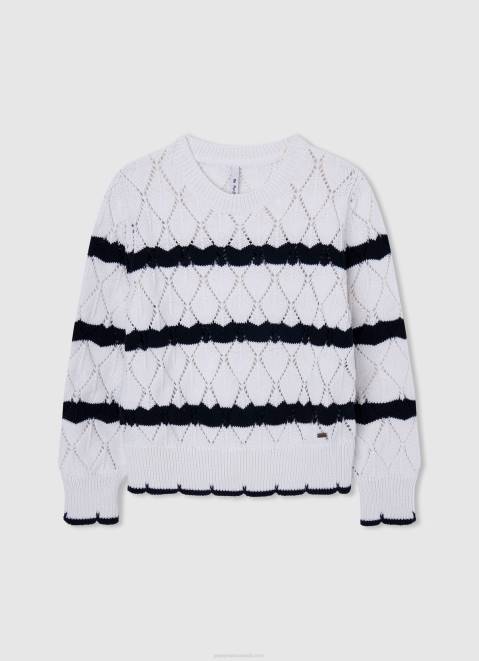 Pepe Jeans Striped Pattern Openwork Jersey Girl Mousse Z22X1410