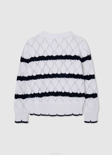 Pepe Jeans Striped Pattern Openwork Jersey Girl Mousse Z22X1410