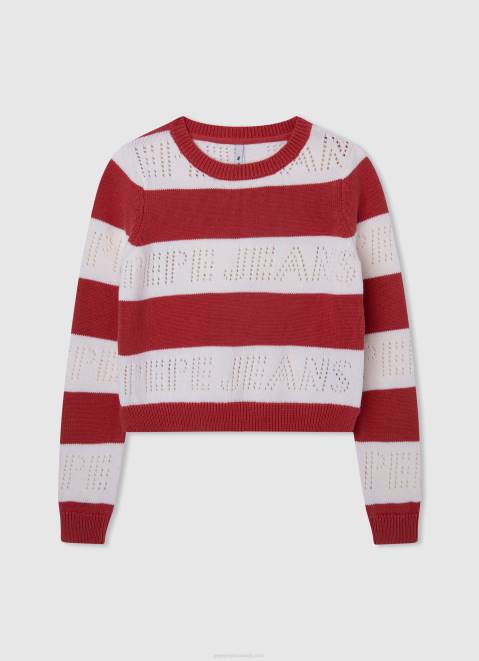 Pepe Jeans Striped Print Cotton Jersey Girl Studio Red Z22X1402