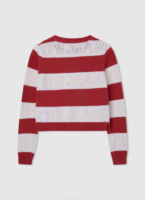 Pepe Jeans Striped Print Cotton Jersey Girl Studio Red Z22X1402