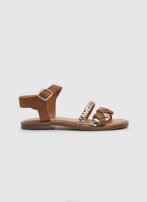 Pepe Jeans Irma Braided Leather Sandals Girl Tan Z22X1337