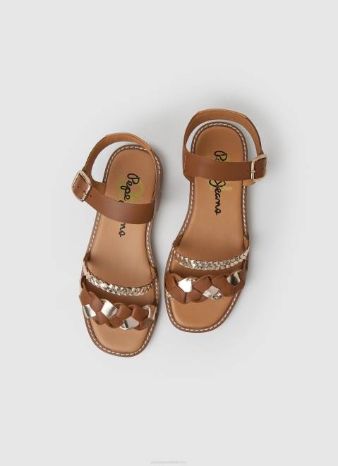 Pepe Jeans Irma Braided Leather Sandals Girl Tan Z22X1337