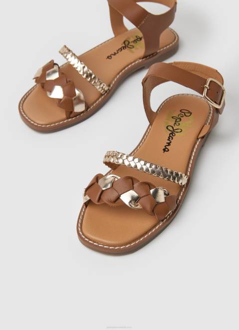 Pepe Jeans Irma Braided Leather Sandals Girl Tan Z22X1337