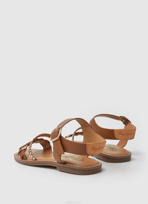 Pepe Jeans Irma Braided Leather Sandals Girl Tan Z22X1337