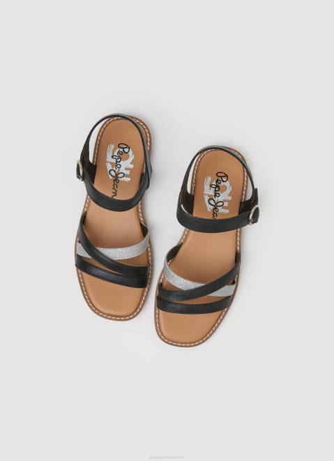 Pepe Jeans Irma Divine Leather Sandals Girl Black Z22X1336