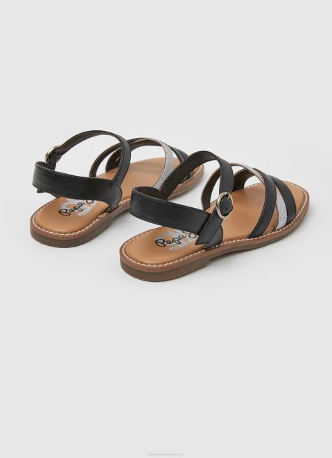 Pepe Jeans Irma Divine Leather Sandals Girl Black Z22X1336