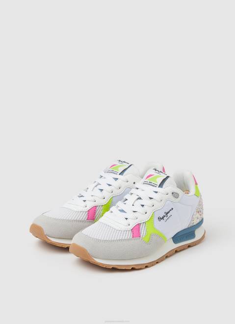 Pepe Jeans Brit Neon Combined Sneakers Girl White Z22X1316