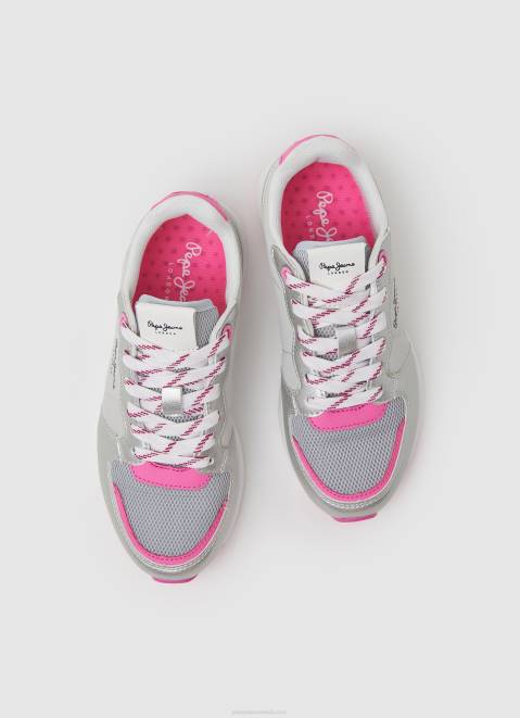 Pepe Jeans York Mettalic Running Sneakers Girl Silver Z22X1333
