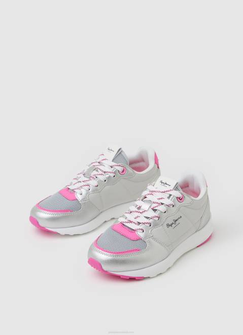 Pepe Jeans York Mettalic Running Sneakers Girl Silver Z22X1333