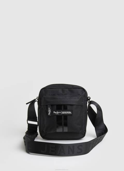 Pepe Jeans Embossed Logo Fabric Crossbody Bag Men Black Z22X1292