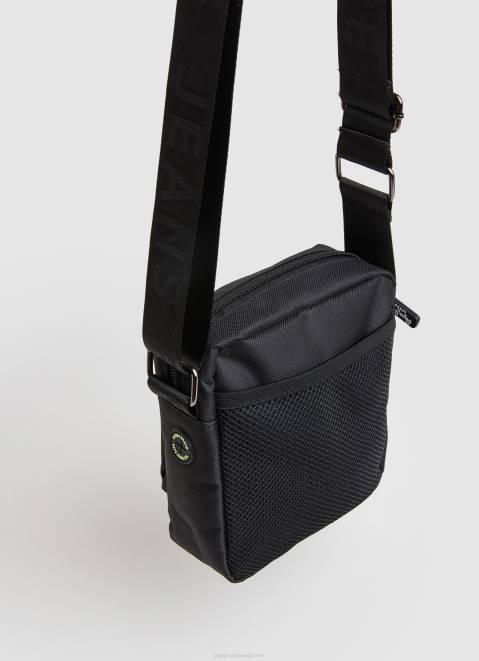 Pepe Jeans Embossed Logo Fabric Crossbody Bag Men Black Z22X1292
