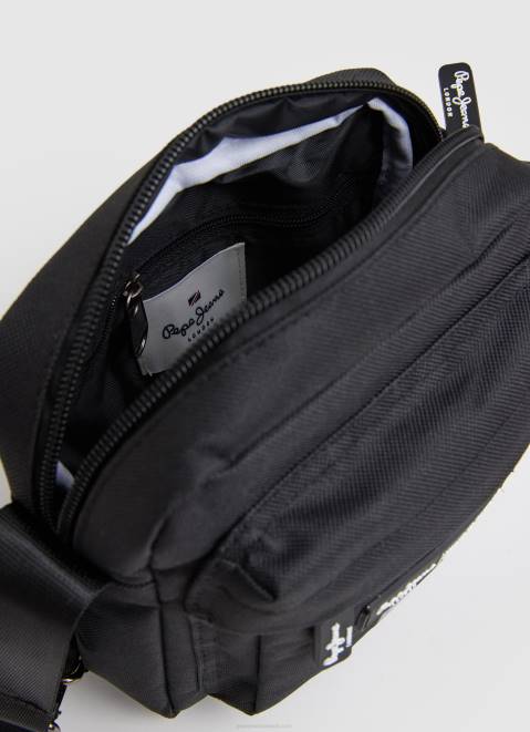 Pepe Jeans Embossed Logo Fabric Crossbody Bag Men Black Z22X1292