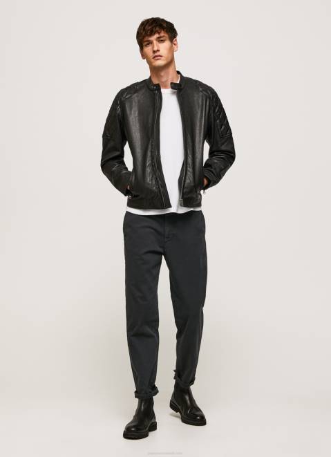 Pepe Jeans Lamb Leather Biker Jacket Men Black Z22X835