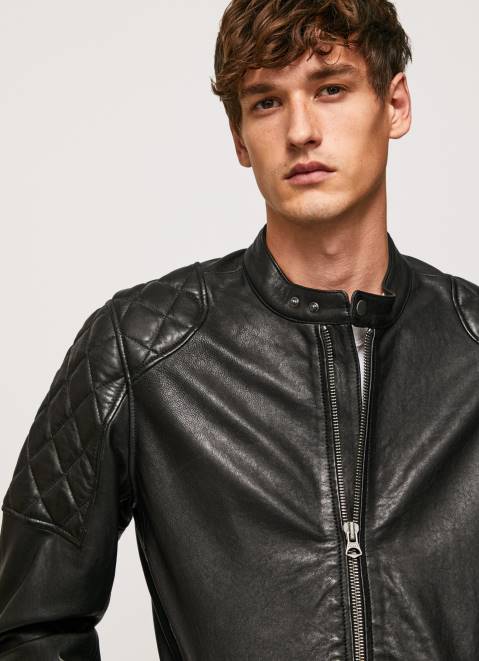 Pepe Jeans Lamb Leather Biker Jacket Men Black Z22X835