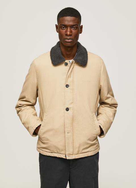 Pepe Jeans Short Puffer Canvas Jacket Men Stone Z22X838